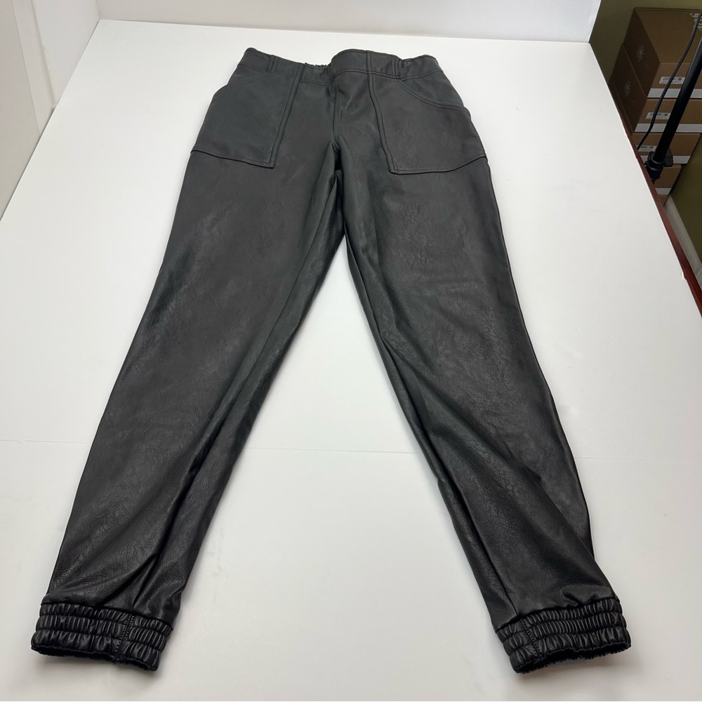 SPANX Faux Leather Jogger Pant Womens Size Medium Black 20283R Pull On Pockets